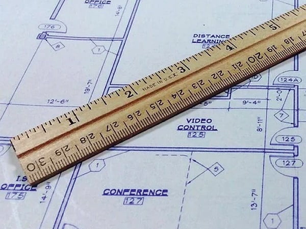 ruler on top of blueprints